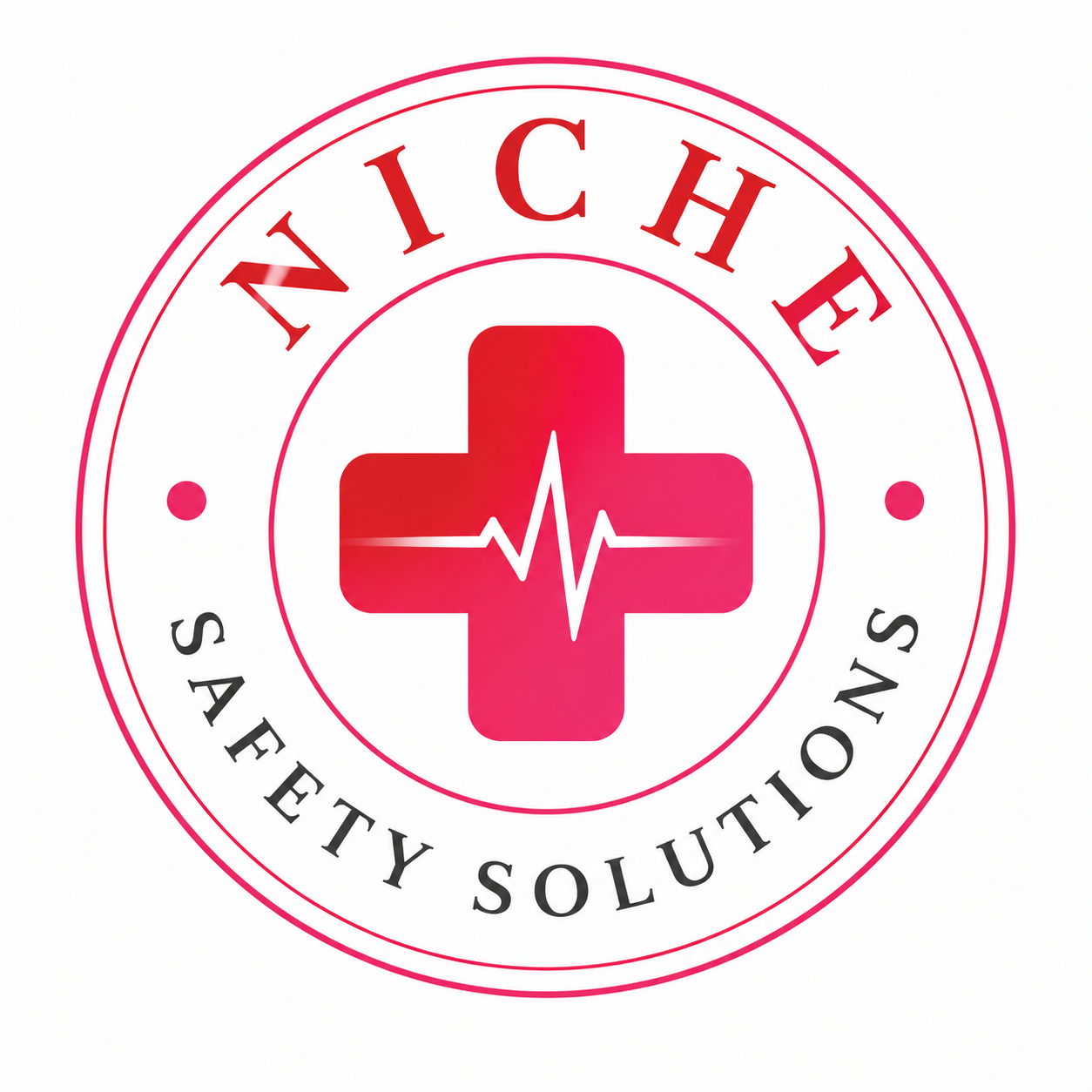 Niche Safety Solutions, medical cross and heartbeat emblem